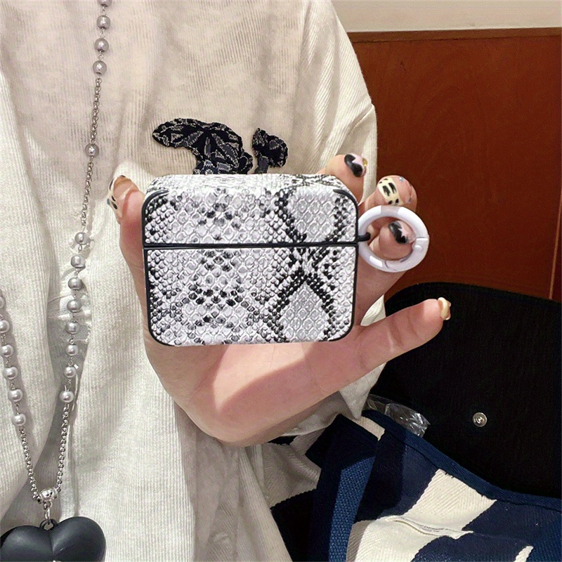 TPU Protective Case for Apple for airpods 4/4 Noise Reduction, Pro/Pro2 Compatible, Simple Solid Color Snake Skin Pattern, for New 4th Gen/New 3rd Gen Wireless Headphones, with Keychain Hook