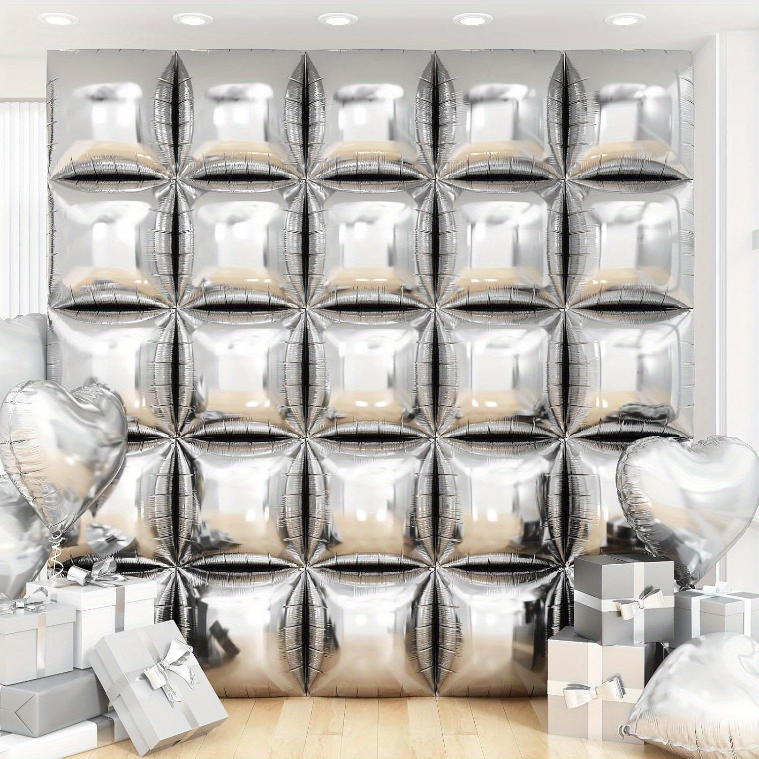 

50pcs Square Foil Balloon, Silvery Balloon Backdrop Helium Mylar Balloon Tunnel Arch Garland Kit For Birthday Bridal Anniversary Baby Shower Party Decorations