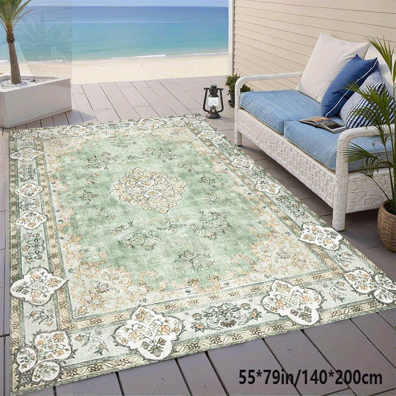 TEMU 1pc Of Large Area Rug , Featuring A Vintage Bohemian Style, Made Of + + 800 Grams Per , With A Non-slip Dotted Plastic Bottom. This Washable And