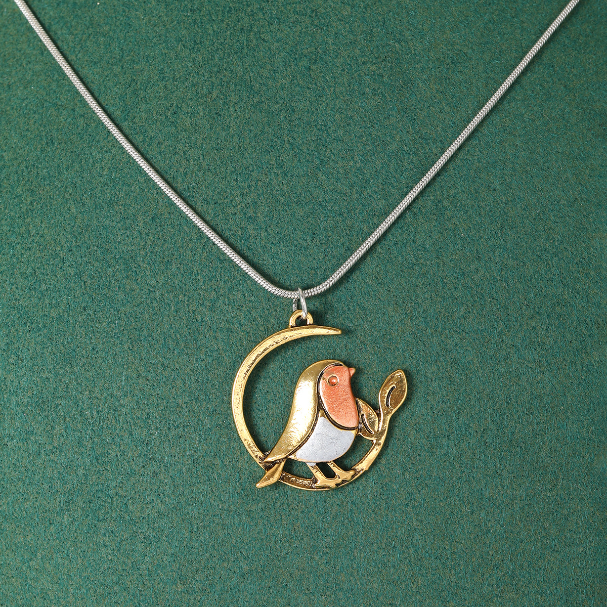 TEMU Collier pour femme avec pendentif double tonalité Robin et branche, style dessin animé facile et vieilli, idéal pour les quotidiens, et les