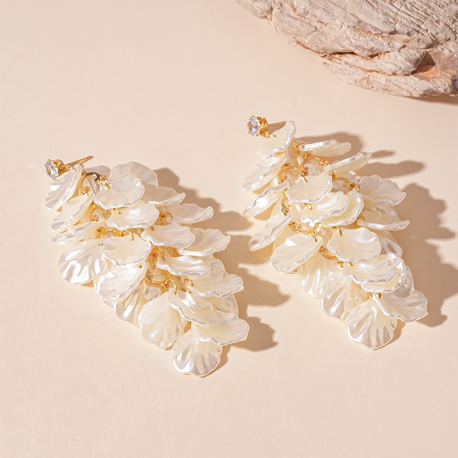 TEMU Boucles d'oreilles style vacances en acrylique avec pétales et pompons, aiguille argentée, design ultra- et élégant au haut de gamme pour femme