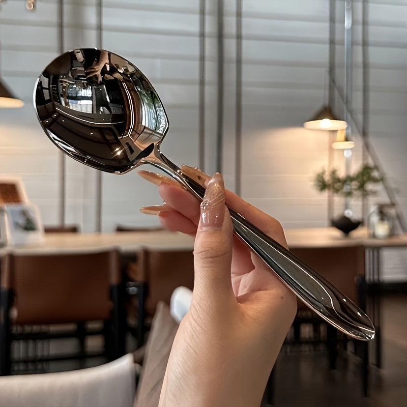 

2pcs Extra Large Stainless Steel Long Handle Serving Spoons - And Thickened Design, Suitable For Use In Homes, Hotels, Canteens And Restaurants Stainless Steel Spoon Cutlery Set