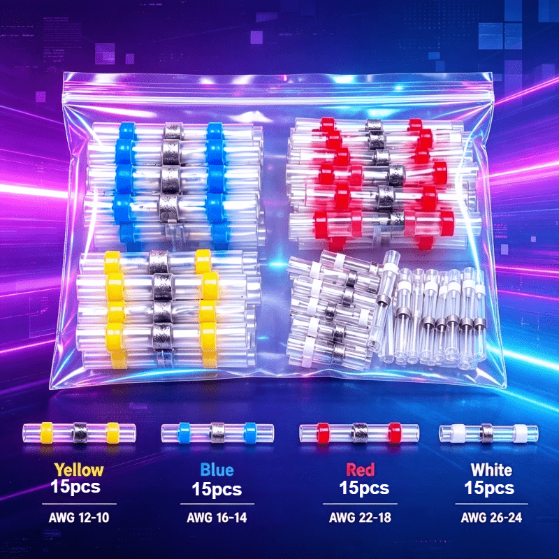 TEMU 60pcs Heat Shrink Solder Sleeves | Thickened Solder Ring Heat Shrink Tubing With Boxed Crimp Lugs Connectors, Pe Material, For Cable Management