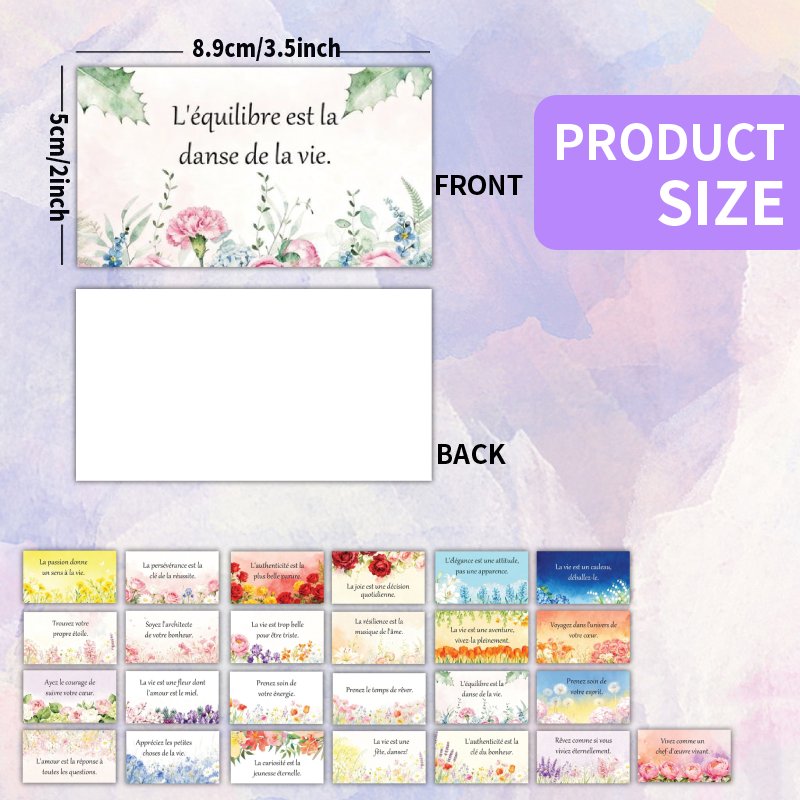 TEMU 100 inspirantes avec des citations sur de vivre, la et les fleurs élégantes en aquarelle française, comprenant 25 styles uniques, 4 cartes par