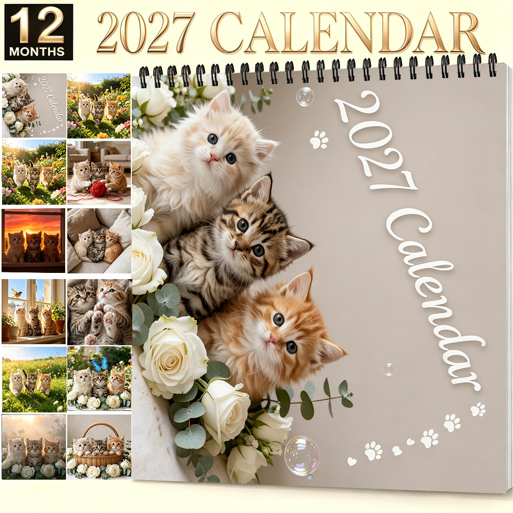 TEMU 8.3 X 8.3 Inches Cute Kitten Pattern Wall Hanging Calendar Monthly Planner Home Office Bedroom Wall Decor Suitable For Christmas Halloween New