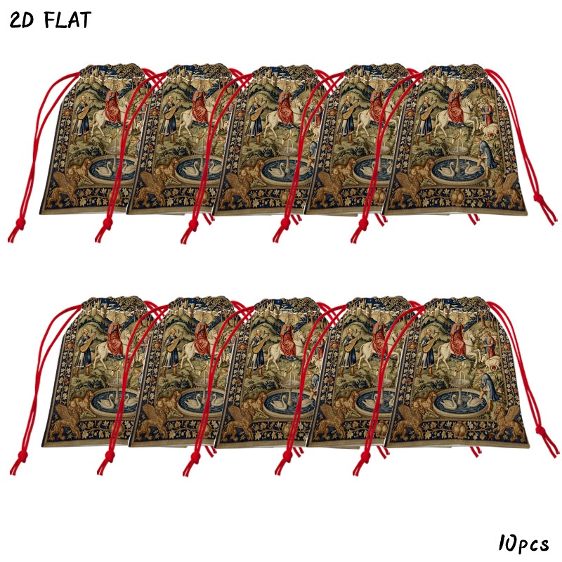 TEMU 10 sacs cadeaux à cordon avec motif Renaissance médiévale, sacs de friandises en polyester avec impression et de style tapisserie vintage, sacs