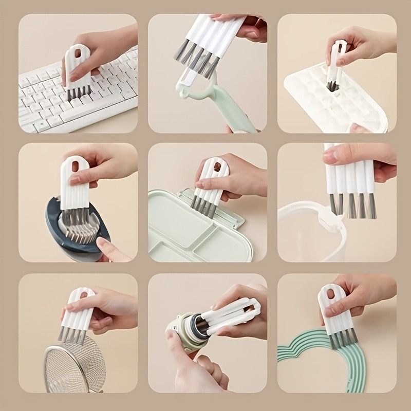 imagen del artículo cepillo de limpieza para teclado de computadora (1 pieza) + postal con   aleatorio (1 pieza) cepillo quitapolvo para   y hogar, herramienta profesional de limpieza de ranuras para teclados de computadora, rieles de ventanas, estufas de cocina y esquinas de baño.     para