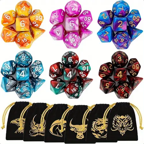dnd dice sets 6 x 7 polyhedral dice 42pcs with 6 drawstring bags for rpg mtg role playing table game