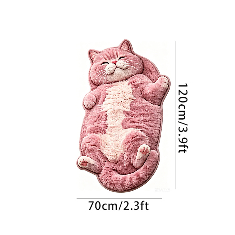 TEMU Thin-pile 2d Flat (not Long-pile) Velvet With Dotted Plastic Anti-slip Backing, Pink Cute Cat Irregularly Shaped Rug, Modern And Stylish Home
