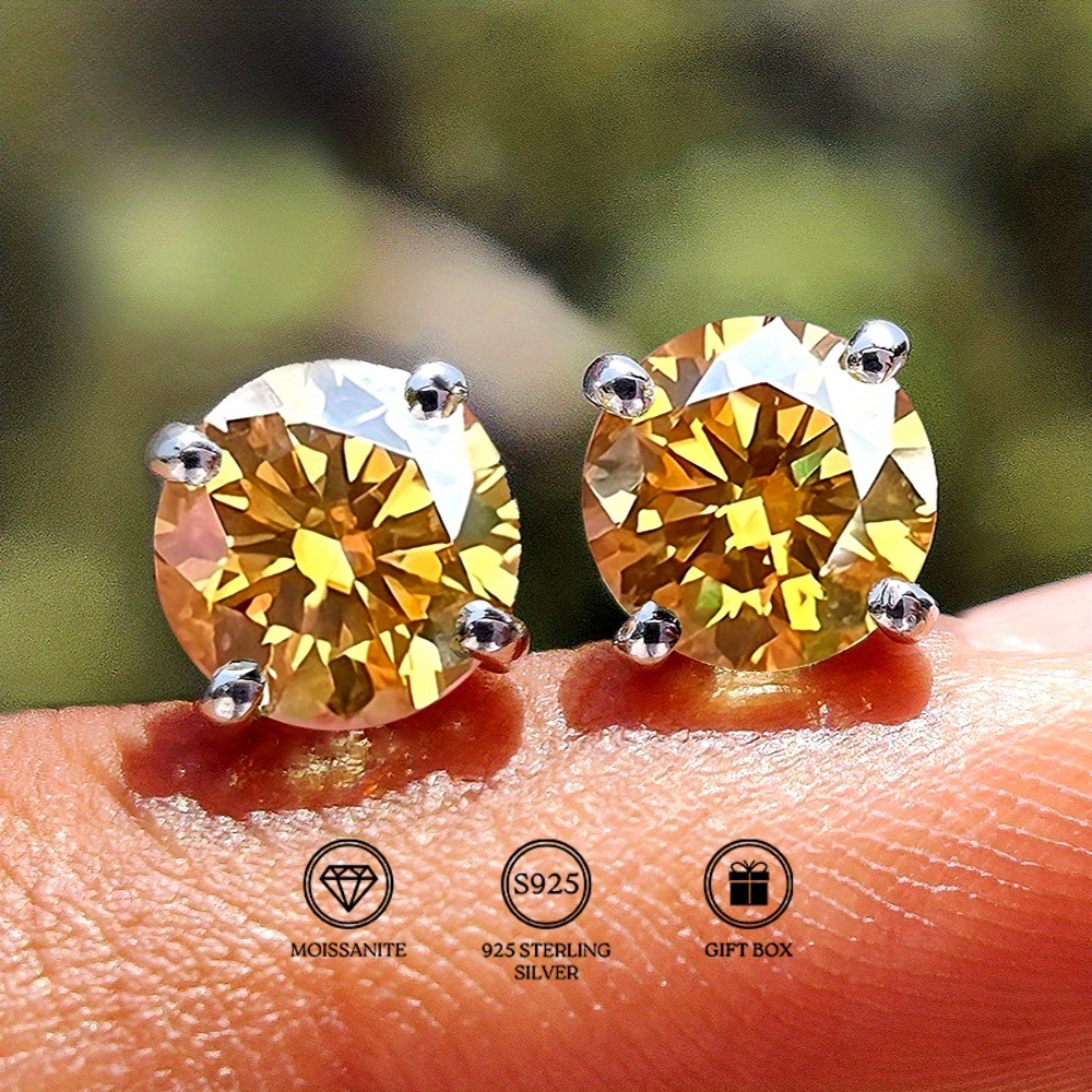 1 pair 0 5 1 2 3 carat moissanite stud earrings 925 sterling silvery anti allergy yellow   fashionable design for teenager teenager moissanite earrings for teenager