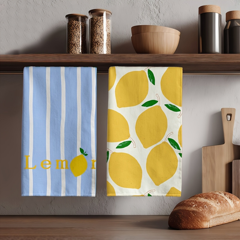 TEMU Paño de limpieza 2 piezas Toallas de cocina, Juego de toallas de cocina con temática de limón - Paño de cocina con estampado geométrico de limón