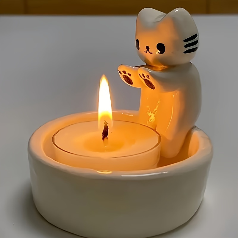 

Room Decor 1pc Ceramic Cat Candle Holder - Home Decor, Bathroom, Tabletop And Dining Room, Aromatherapy Candle Holder, Ideal For Room Decor