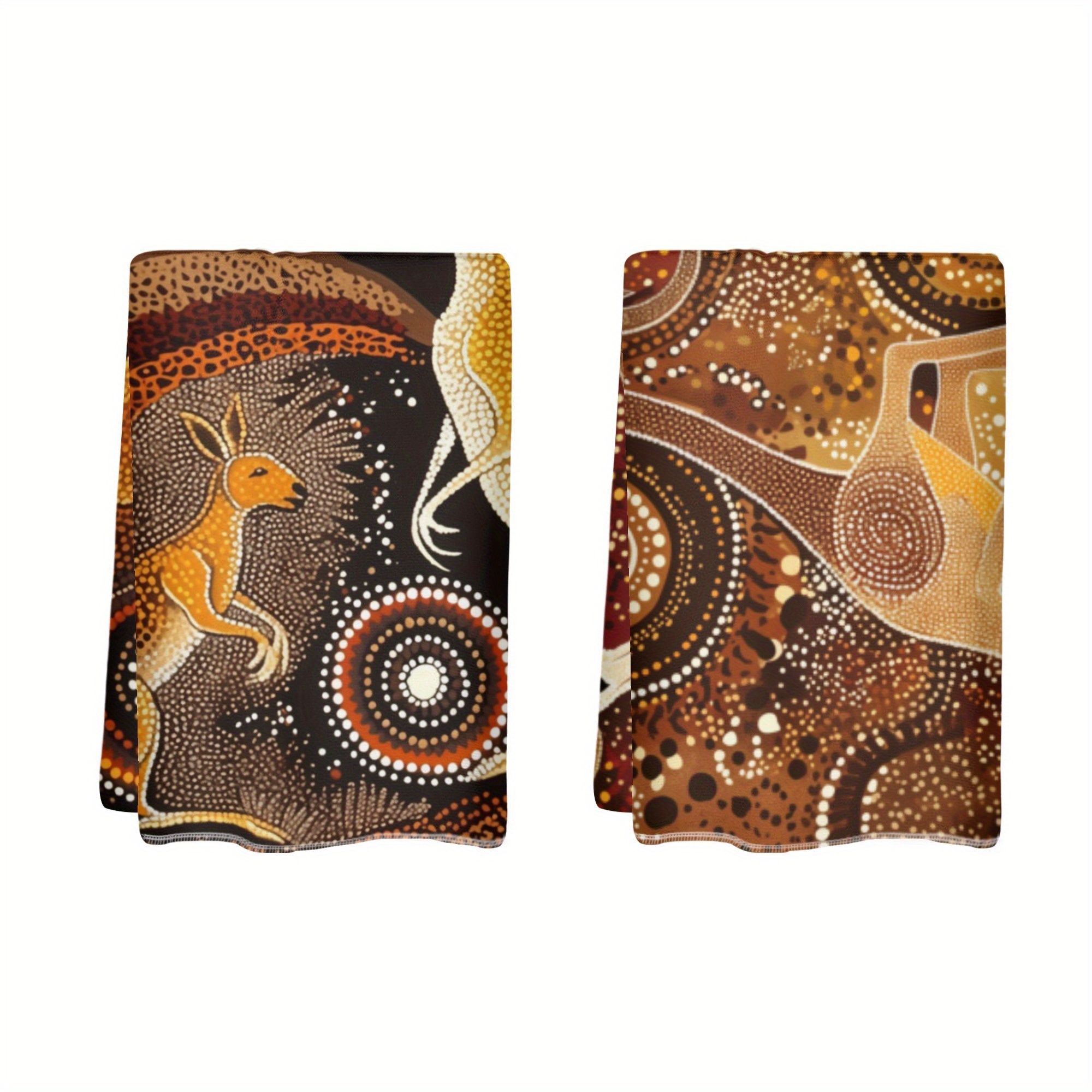 TEMU 2pcs Australian Polka Dot Kangaroo Dish Towels - Super Soft Polyester, Earthy Yellow Tone, Contemporary Country Style, Hand Wash Only, Kitchen