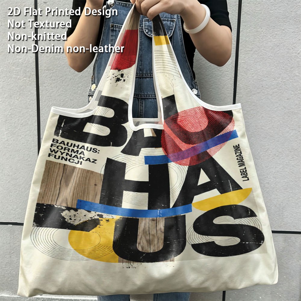 TEMU 1pc Bauhaus Geometric Collage Aesthetic Pattern, 2d , Polyester Material, Large Capacity Bag, Tote Bag - Reusable Shopping Bag With Print,