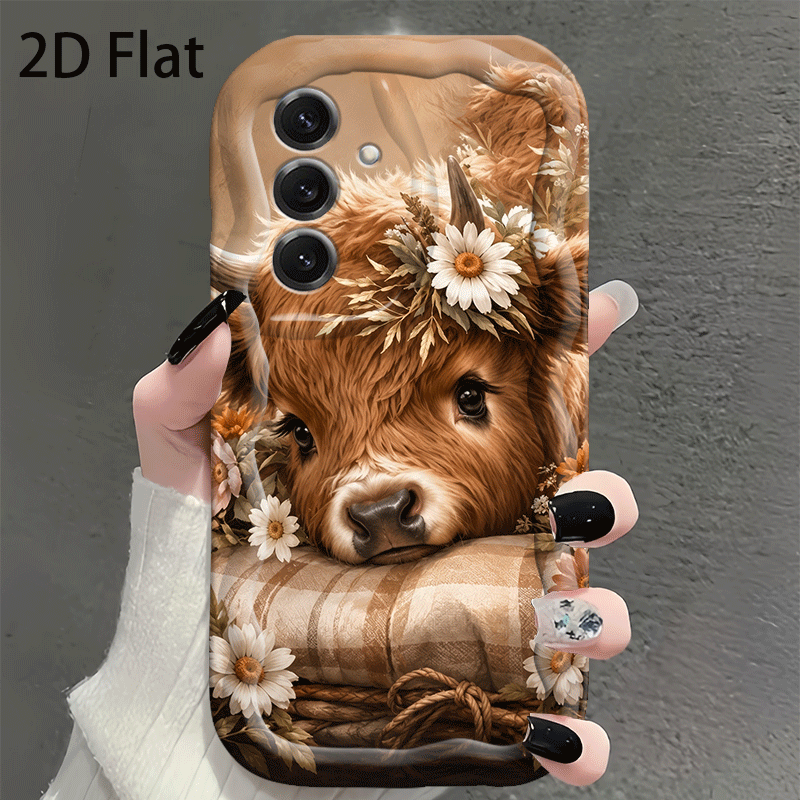 TEMU Phone Case - 2d Flat Small Floral Highland Calf Phone Case Suitable For Galaxy A03s A04 A05s A06 A07 A13 A14 A17 A22 A23 A24 A25 A26 A32 A34 A52