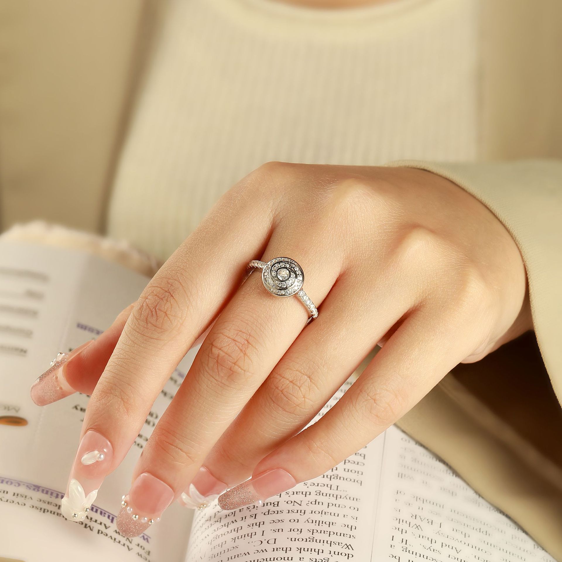 Men's S925 Silver Moissanite Beaded Trim Eternity Ring, Statement
