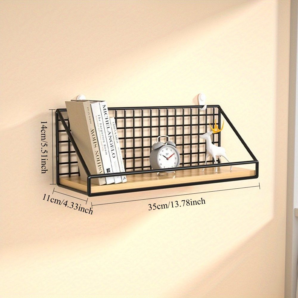 Image of Wall Mounted Storage Basket, Wooden And Iron Wall Mounted Bookshelf Storage, Hanging Storage Cabinets For Bedroom, Kitchen, Bathroom Supplies, Space Floating Shelves, Decoration, Storage Rack ()