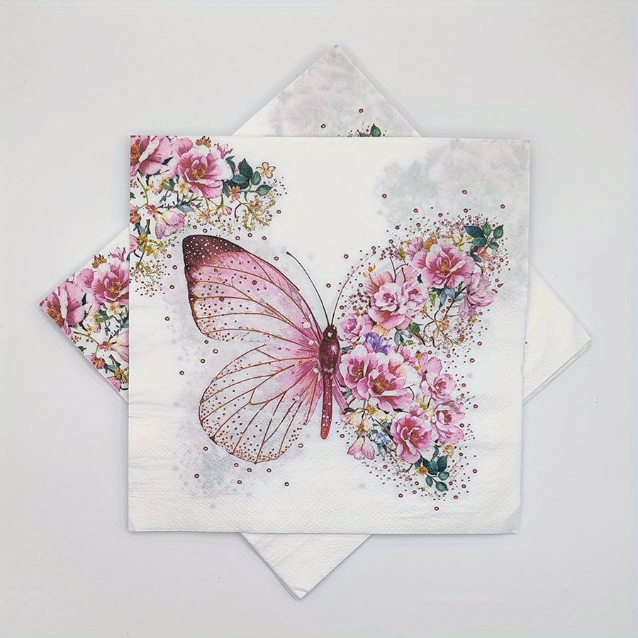 20pcs Butterfly Flower Paper Napkins – Floral Theme, Christmas Party Decoration, Paper Serviettes