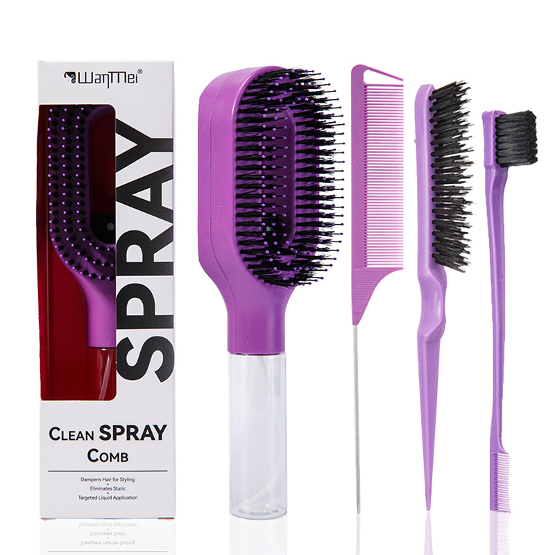 TEMU Set de coiffure 4 pièces 2-en-1 démêlant et hydratant : peigne de massage, peigne queue de rat incurvé, brosse de des pointes - Parfait pour