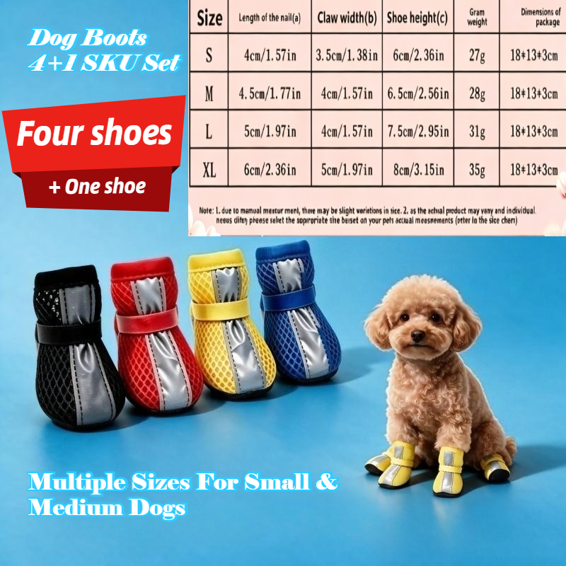 4pcs Dog Boots and 1 Spare Boot for Paw Protection