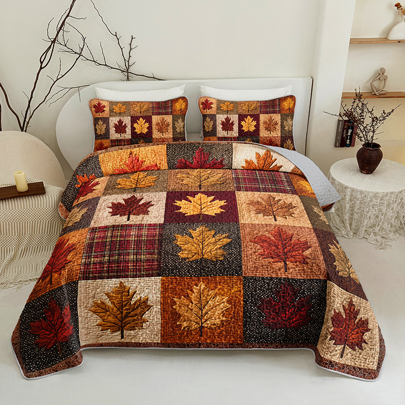 A Cozy And Lightweight Quilted Comforter Set Featuring Autumn , Ideal For The Bedroom. This Vibrant Bedding Comes With 2 Pillowcases And A Great Holiday Gift