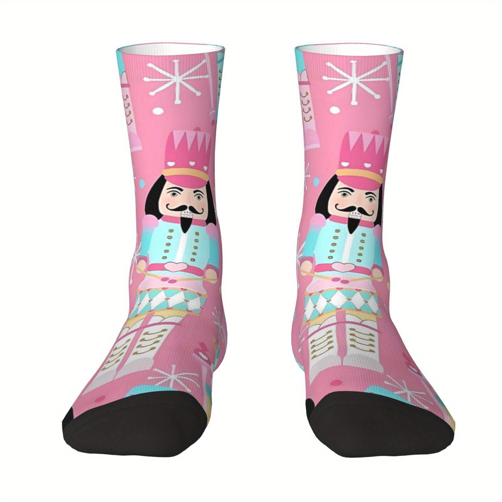 TEMU 1 Pair Pink Nutcracker Holiday Gift Socks - Breathable Polyester Blend, - Stylish Casual Sportswear, Machine Washable, Perfect Gift For