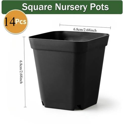 14pcs black square plastic seedling pots featuring a modern and with drainage holes at growing flowers succulents and herbs indoors or outdoors