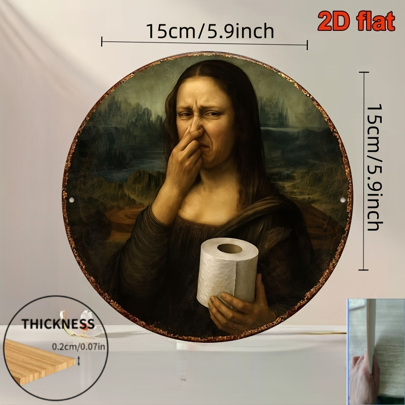 TEMU 2d Flat, 2d Flat Covering Her Nose Wall Hanging Plaque - Humorous Vintage Bathroom Decor, Suitable For Offices, Cafes - Wooden Hanging Plaque