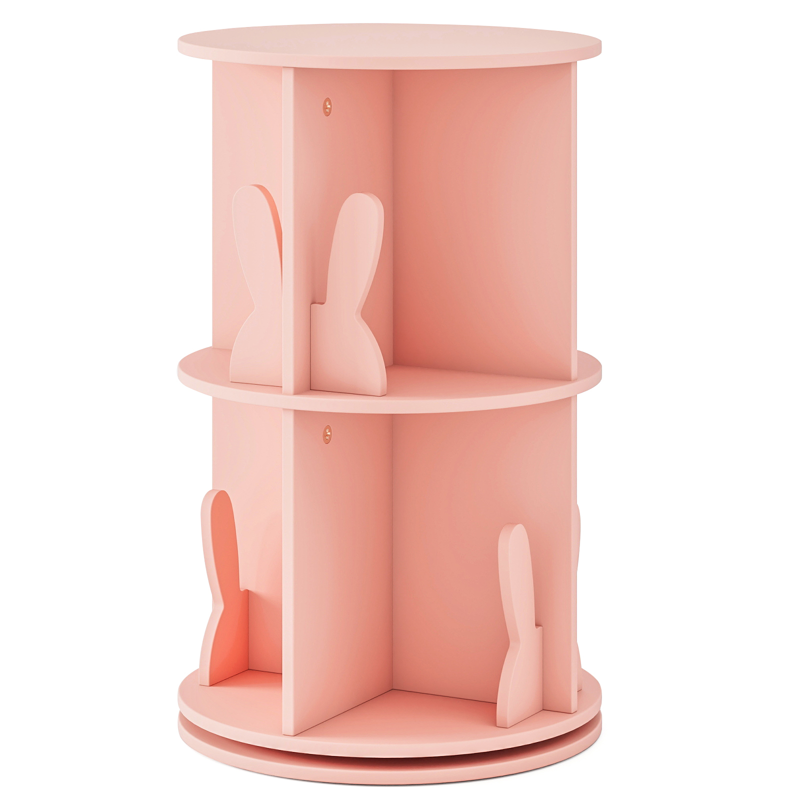 Rotating Bookshelf, Cute 2-tier Kids Bookcase With Bunny Bookends & 8 Compartments, 360° Spinning Floor Book Stand, For , Play Room, Study