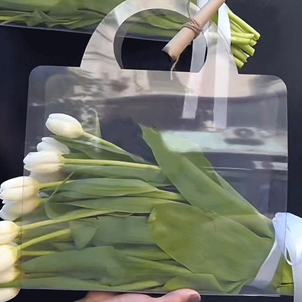 Set of 2, Clear And Simple Flower Packaging Bags with Handles for Weddings, Easy to Carry
