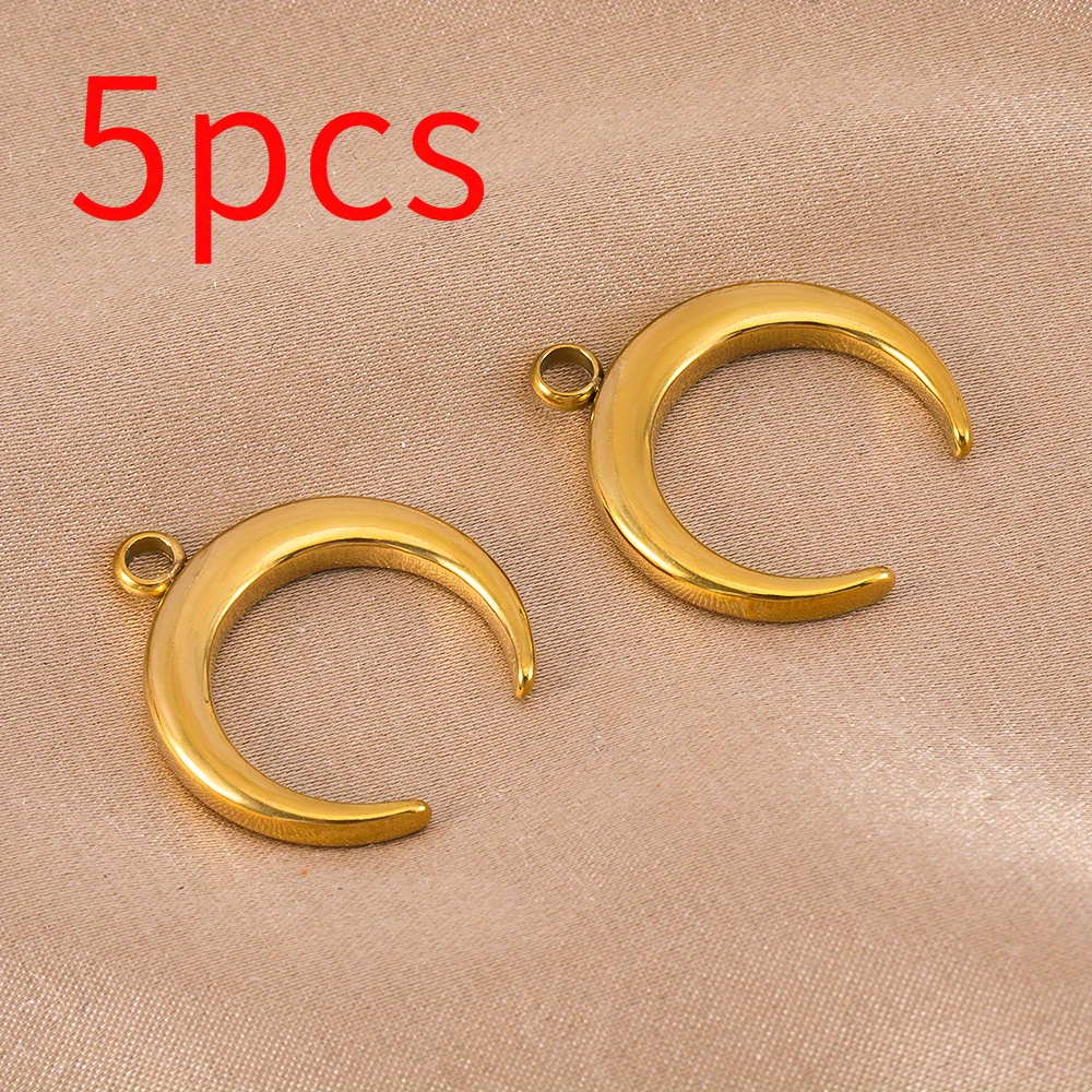 Image of 5pcs Stylish Stainless Steel Curved Moon Single Hole Pendant Charm For Diy Necklace Bracelet Earring Bead Jewelry Jewelry Making Supplies