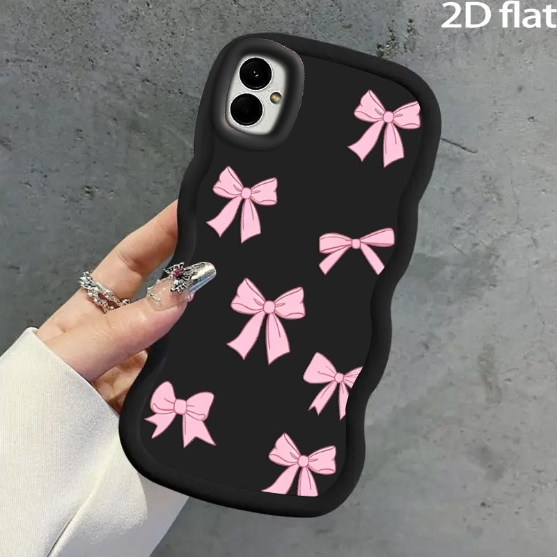 TEMU Phone Case: 2d Flat Decorative Bow Pattern Phone Case For Galaxy A06 Soft Tpu Shockproof Slim Lightweight, Charming Pink Cartoon Style, Perfect