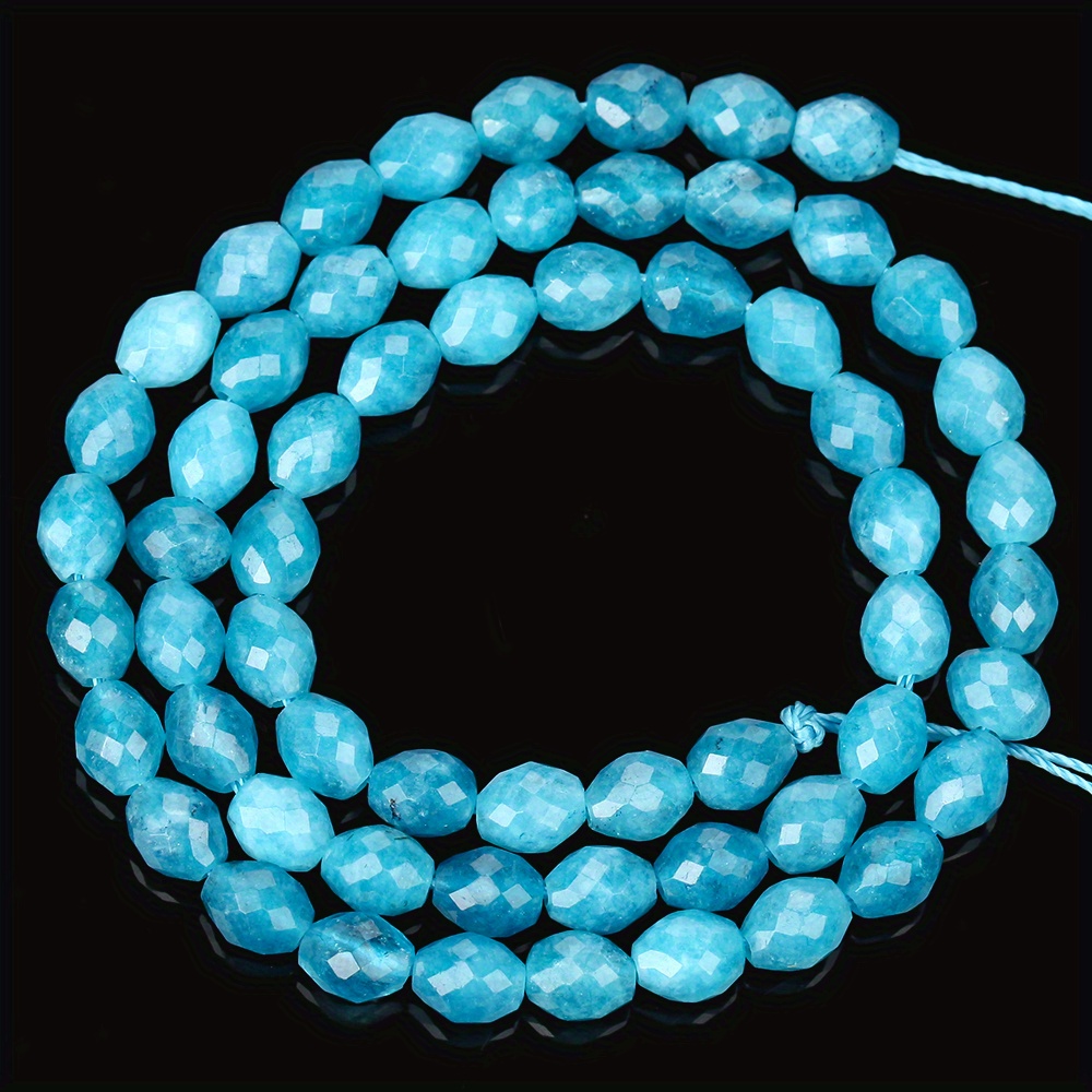 TEMU 57pcs Natural Stone Beads - Rice Shape, Turquoise- Apatite Gemstones (5x6mm) For Making, Bracelets, Necklaces, Pendants - Elegant Beading Crafts
