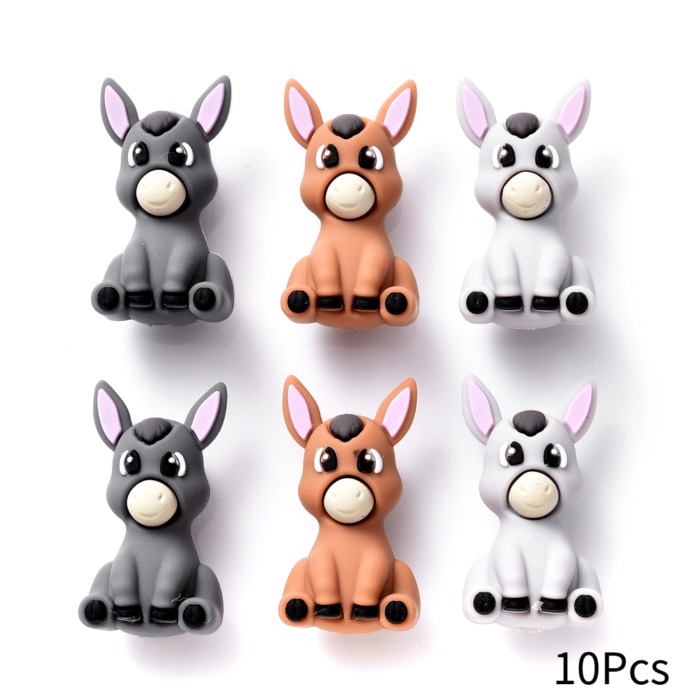 TEMU 10pcs Silicone Material Donkey Shape Focus Beads Diy Handmade Jewelry Accessories Bracelet Necklace Beaded Material Jewelry Accessories