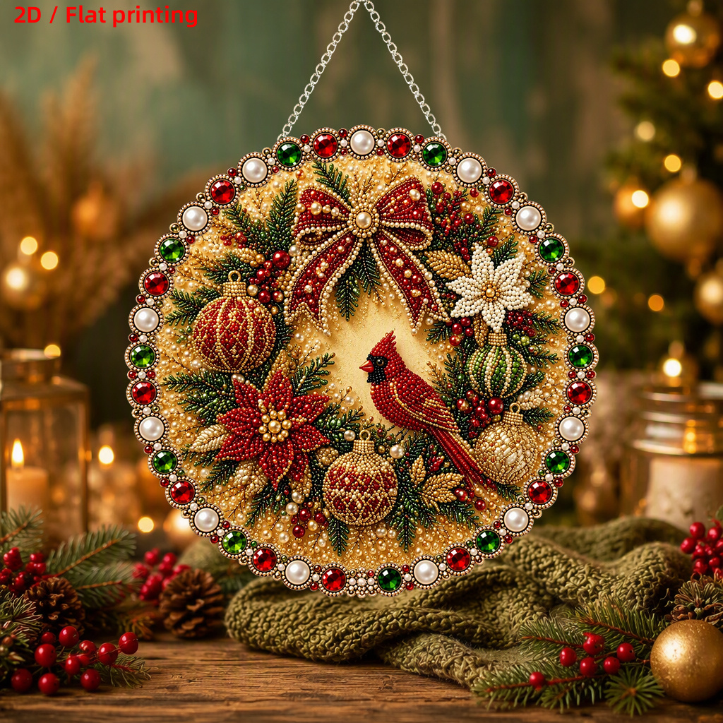 TEMU Kit de pendentif à perles acryliques 2D plat - Impression 2D/plat, nouveau modèle de collier à perles avec motif de guirlande de Noël de rouge