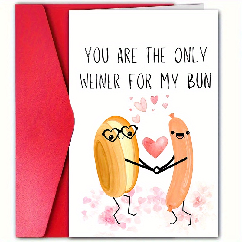 

1pc 's Day Greeting Card With Envelope – "you Are The Only Weiner For My Bun" – Humorous Bread Design With Message, Husband, Wife, Or Partner, 12cm X 18cm, & Appreciation,