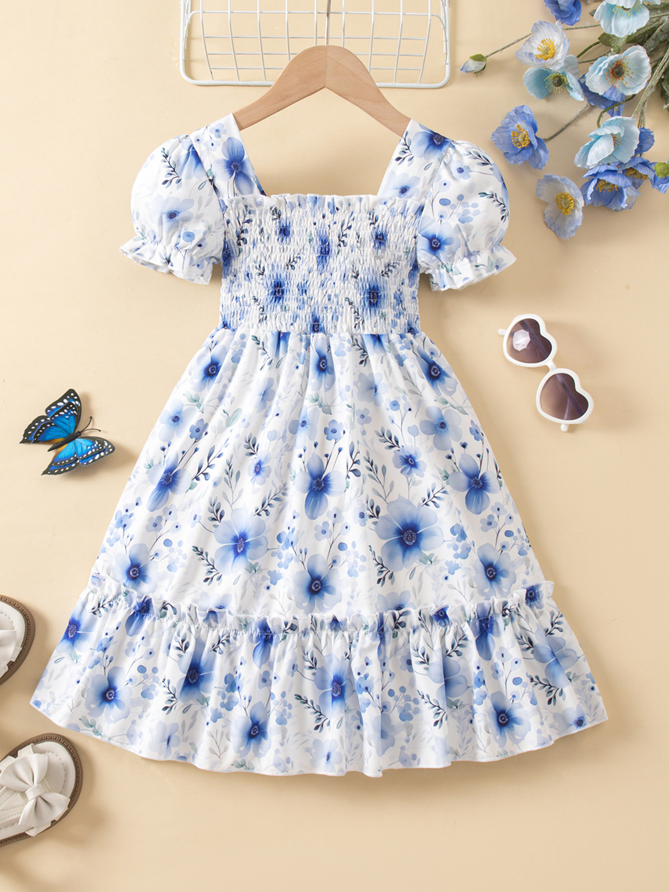 blue and white floral dress sold on Temu United States