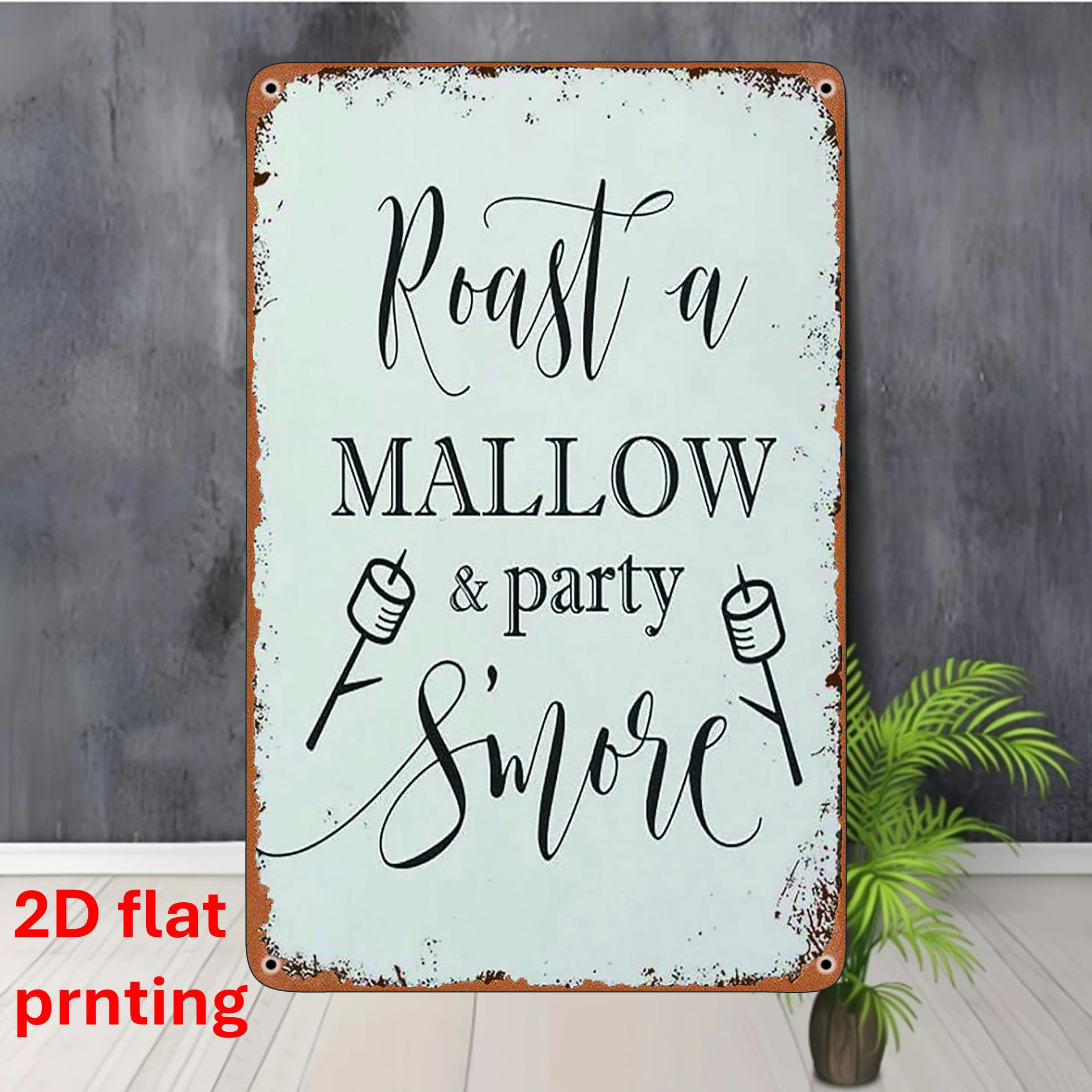 TEMU 2d Flat, 2d Flat Retro Metal Wall Art "marshmallows And S'" With Campfire And Marshmallow Design - 20.32x30.48cm Iron Decor, Suitable For Home,