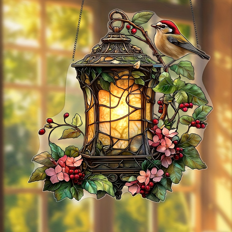 

Hummingbird & Floral Lantern Light - 8"x8" Painted Acrylic Style Plastic, Ideal For Garden, Patio & Home Decor | Perfect Birthday & Holiday Gift