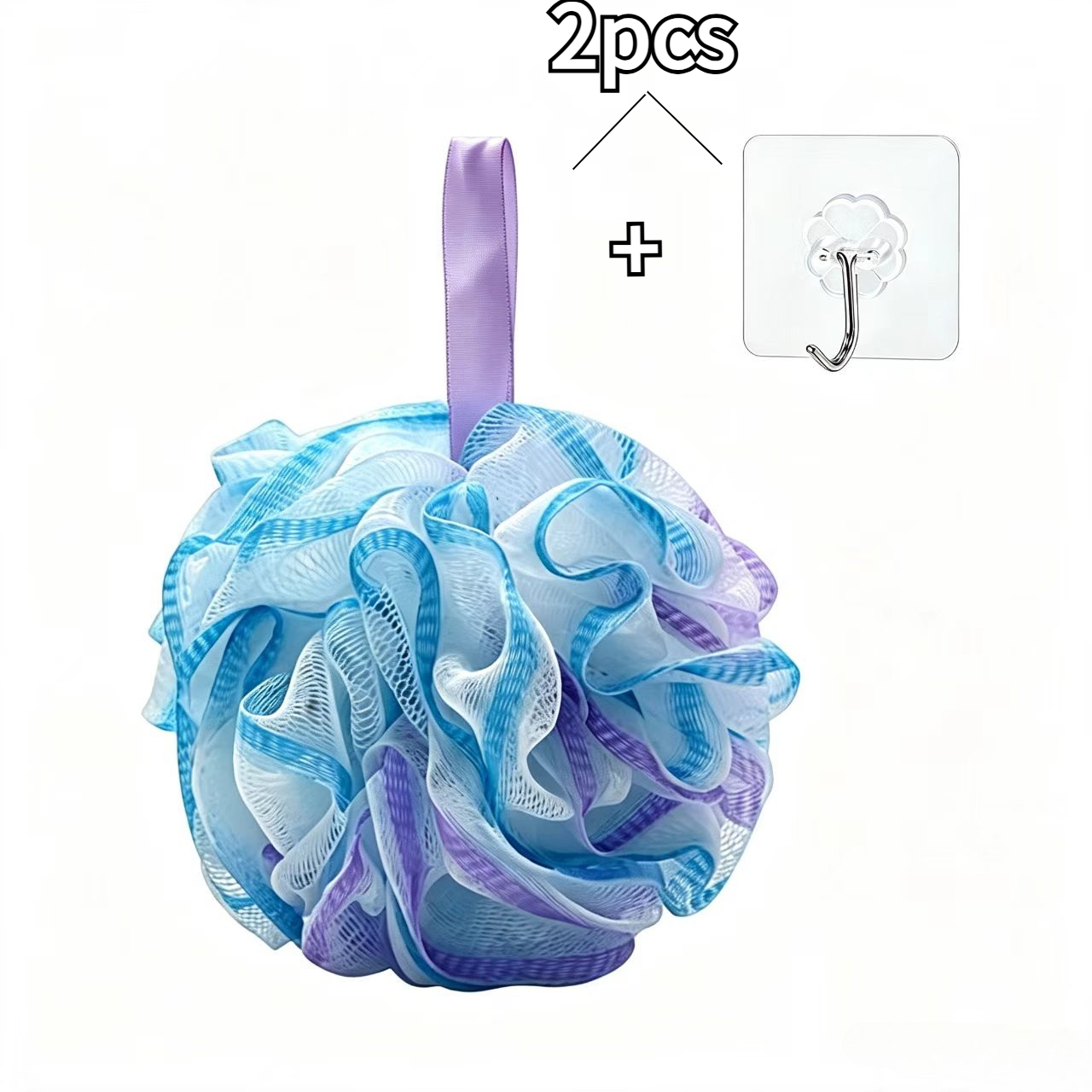 TEMU 2pcs Large High Foam Shower Bath Ball & No-drill Waterproof Storage Hook, Bathroom Supplies, Autumn Home Decor, Back To School Dorm Must-have,