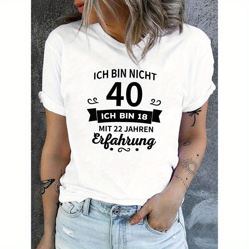 

Women's 40th Birthday Celebration T-shirt - Green, Short Sleeve Crew Neck, Casual Polyester Top With "40" Print, Ideal For