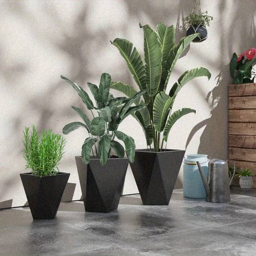 set of 3 tall planters 18 15 25 11 75 mgo indoor outdoor planters with drainage holes stackable flower pots for garden patio balcony front door black