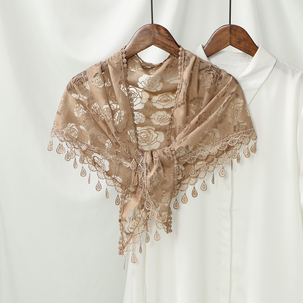 New Women's Rose Vintage Lace Embroidered Triangle Scarf, Comfortable Shawl