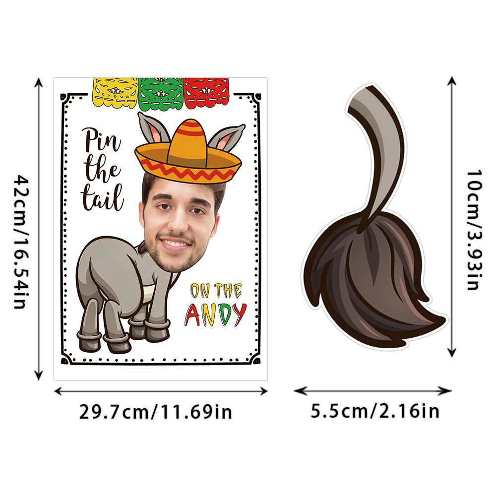 TEMU 1 Set Of Customized Facial Photos/your Text, Try To Stick The 'tail Sticker' On 's In The Poster, Suitable For The Atmosphere Of Birthday