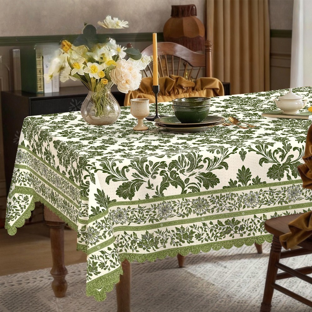 TEMU Nappe 2D 1 pièce, Nappe Florale de Printemps, Décoration Verte et Blanche avec Feuilles , à Carreaux et Tournesols, Nappe de Style Européen avec
