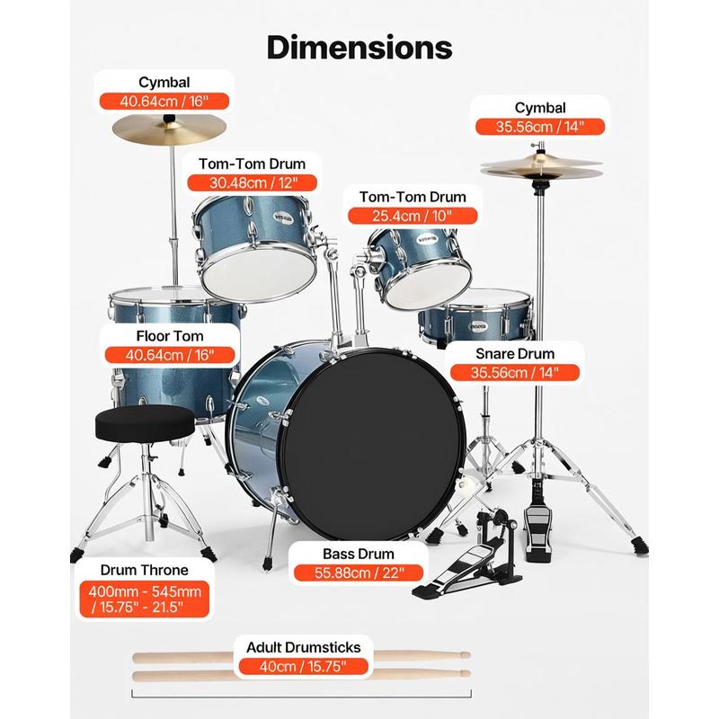 5pcs junior drum set 558 8 mm ideal for beginners   adjustable throne cymbals and drumsticks   musical   teens and students gravel blue