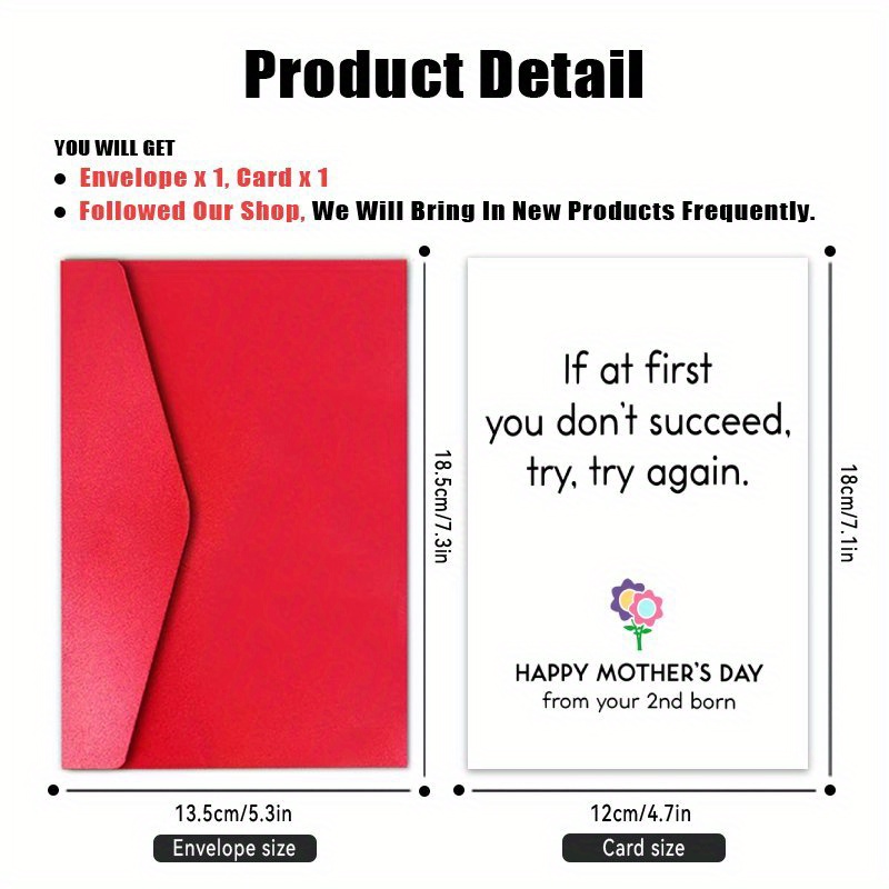 TEMU Second Born Mother's Day Card, 1pc, Funny Mother's Day Gift From , Snarky Mother's Day Card, Mom Card