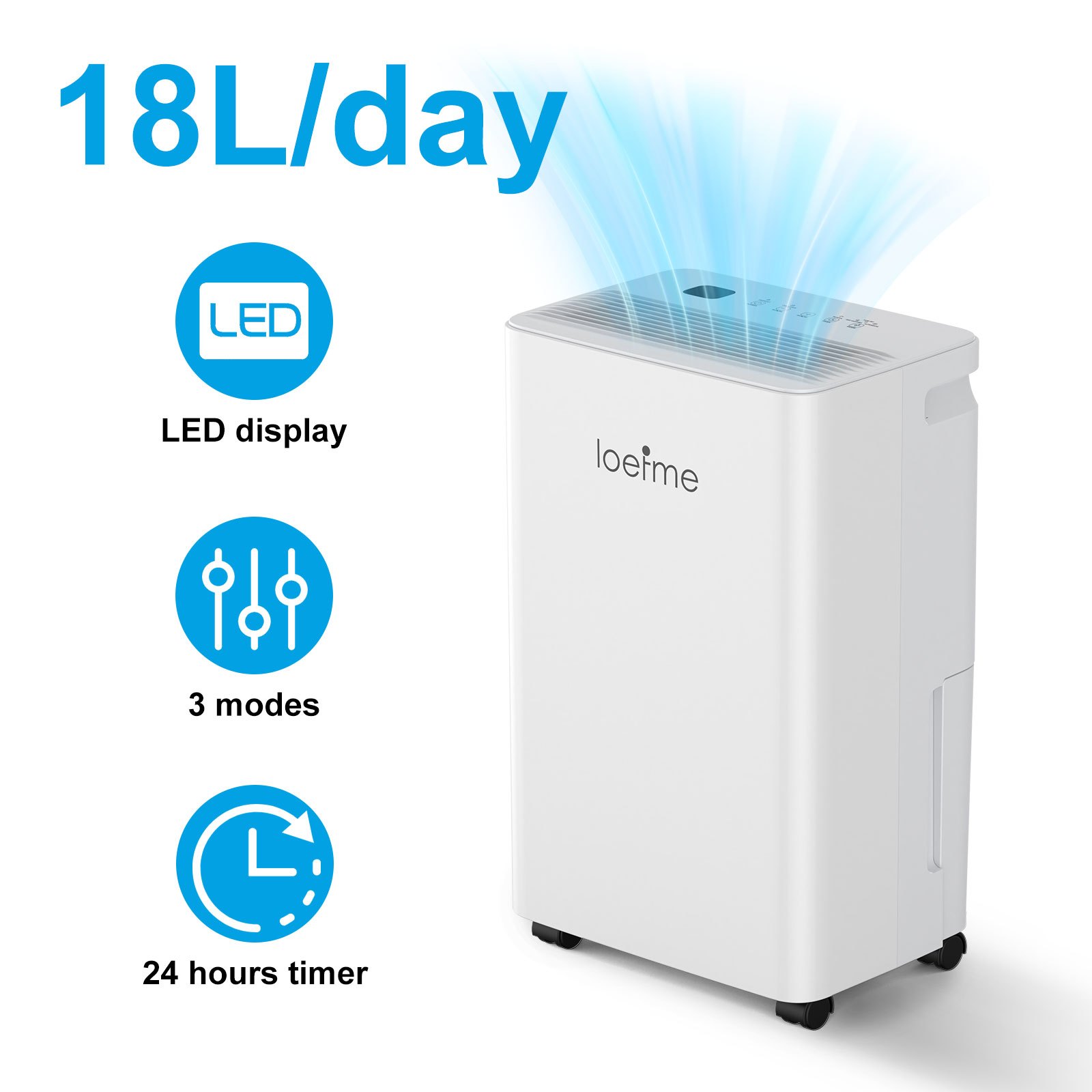 TEMU Deumidificatore con compressore LOEFME 18L/24H, serbatoio da 2L, display LED, 3 modalit�, sbrinamento automatico e asciugatura vestiti, e ruote,