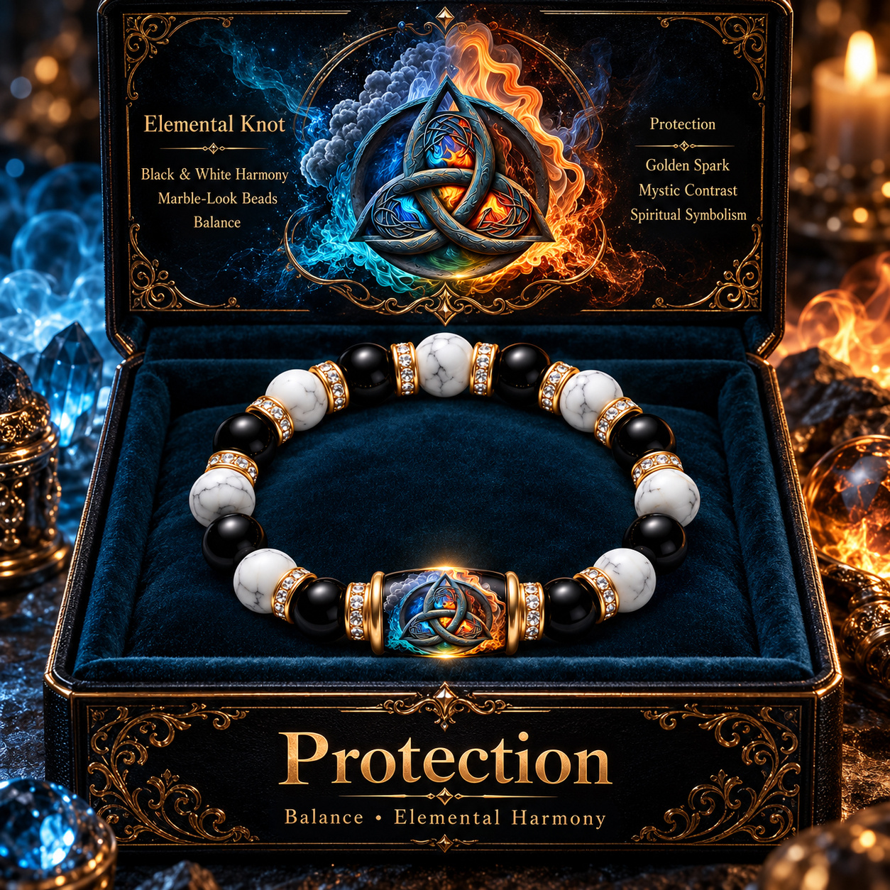 TEMU Pulsera SQNUTQ de nudo celta para - Cuentas elásticas de negra y blanca, del hielo/, , joyería , regalo adecuado para ocasiones casuales o