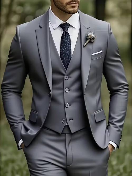 mens 3pcs suit full suit with vest dress shirt trousers lapel collar button front non stretch business wedding attire solid color tailored for formal occasions year round wear regular fit suitable for weddings gifts